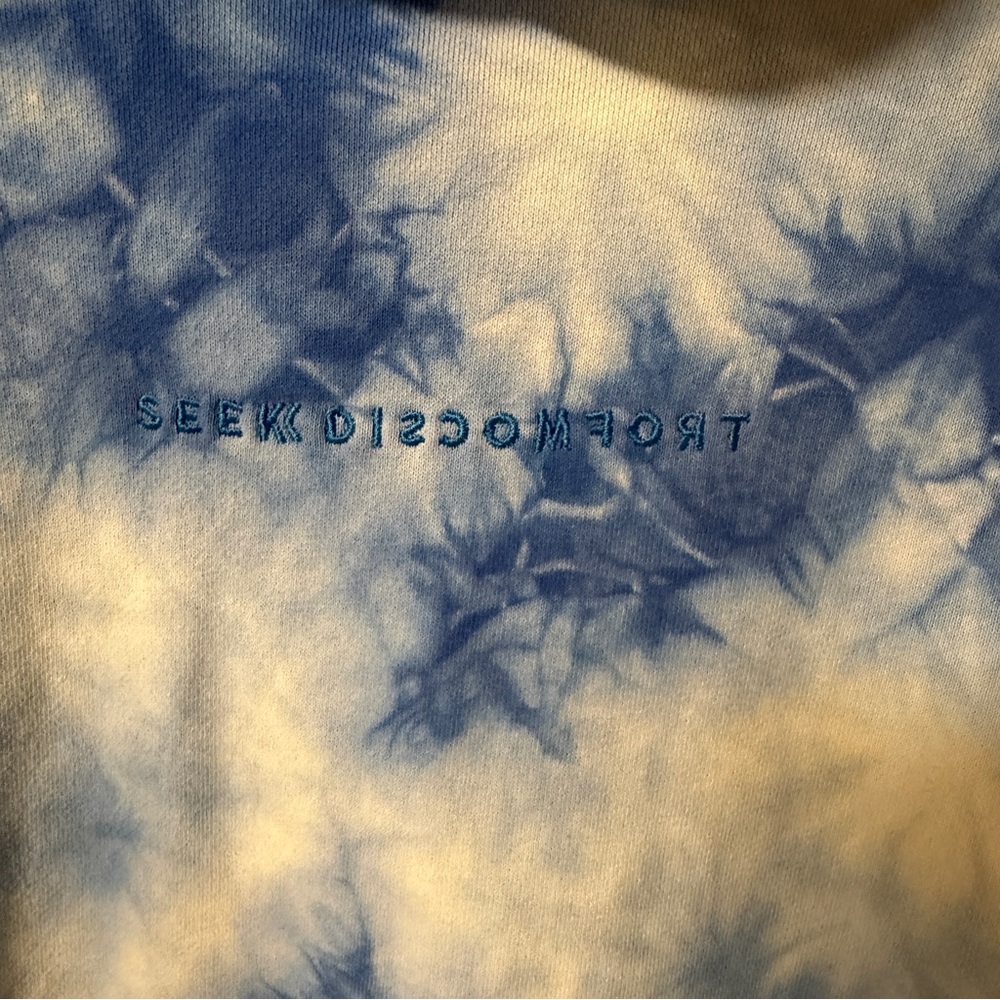 Seek Discomfort Blue Tie-Dye Men's Hoodie Sweatshirt Small - Picture 3 of 7